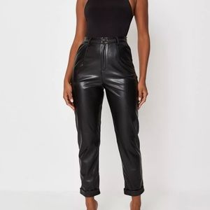 Missguided Black Faux Leather Turn Up Cigarette Pants